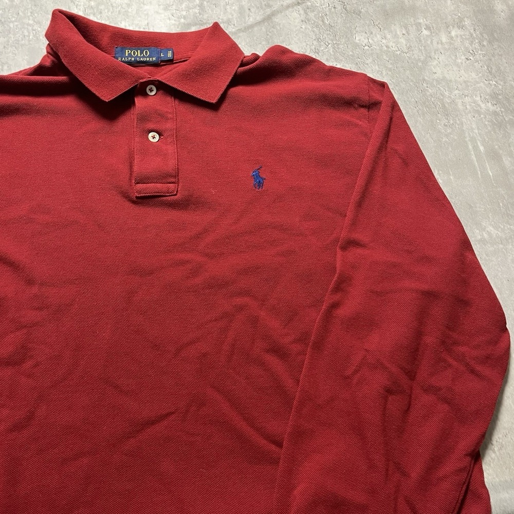 Polo Ralph Lauren Long Sleeve Red Button Polo - 100% Cotton - W/ Pony Mens Large - Picture 3 of 9